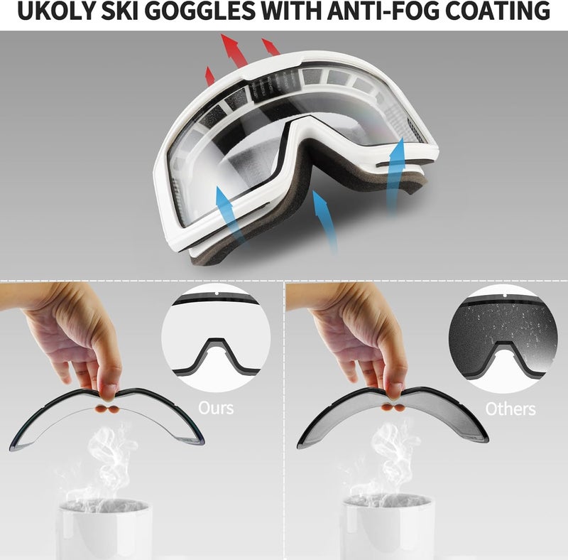 Ukoly Ski/Snowboard Goggles for Men Women, Snow Goggles HD Lens Anti-Fog Coating OTG Design UV400 Protection Windproof - Image 5